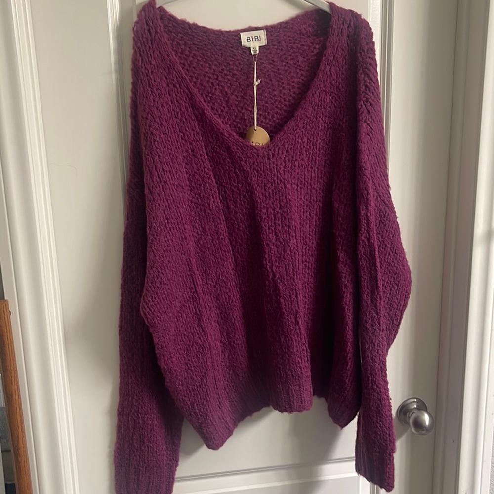 NWT Slouchy Purple Magenta Open Knit Long Sleeve Sweater in size XL